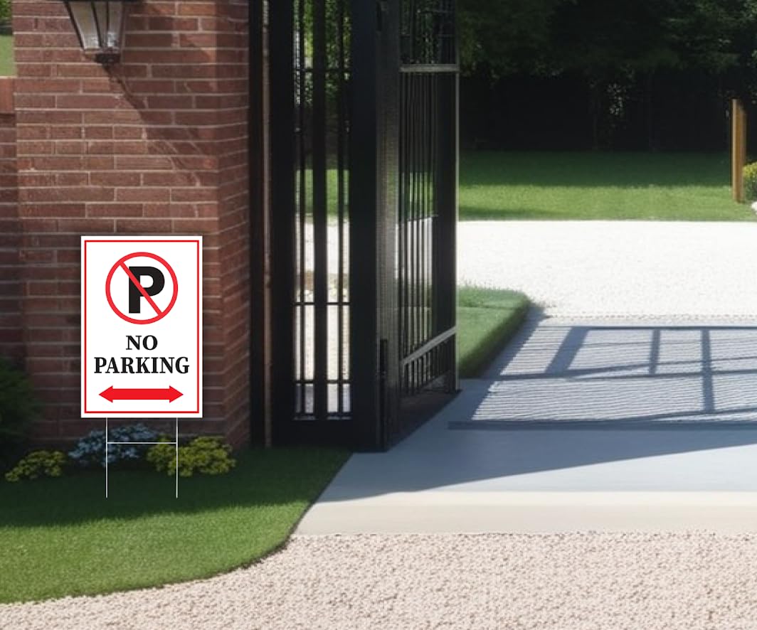 Pack of 3 No Parking Signs with H Stake 12" x 8" inch - Plastic Private Property No Parking Sign for Outdoor Driveway Yard Lawn Decorations - Driveway Sign for Indoor & Outdoor