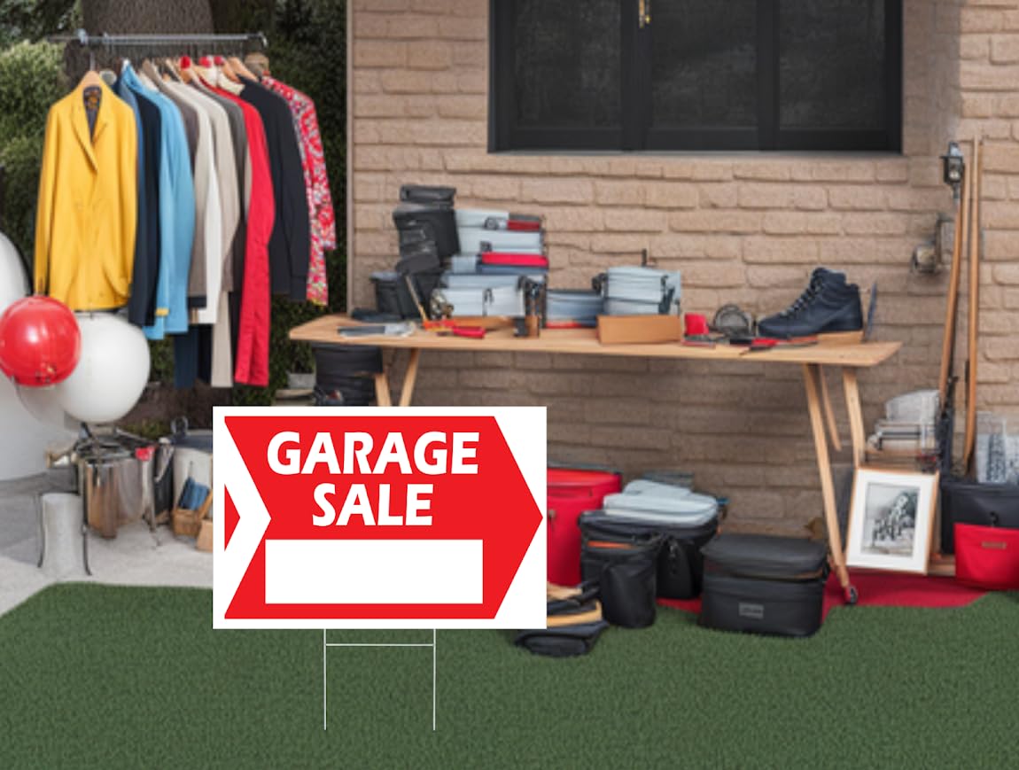 Set of 3 Double Sided 12x16 Inches Garage Sale Sign with Metal Wire H-Stakes - Plastic Home for Rent Signs - Outdoor Lawn Sale Sign for Real Estate Agents - Garage Sales Signs with Directional Arrows