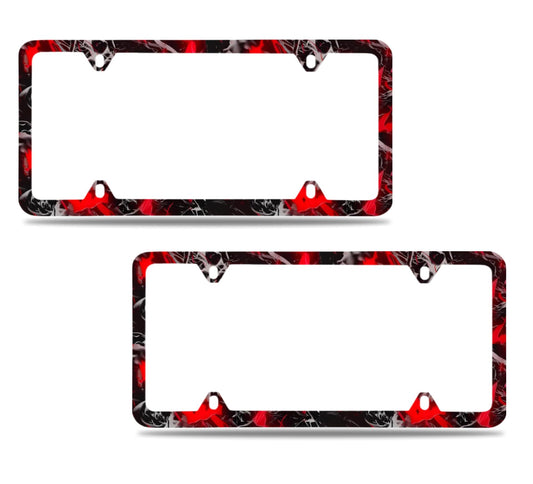 Set of 2 Blood Splattered Black License Plate Frame - Metal Black Car Frames with 4 Holes and Screws - Standart Cars USA Frame for Front or Rear - Black Plate Frame 6x12.25 inches