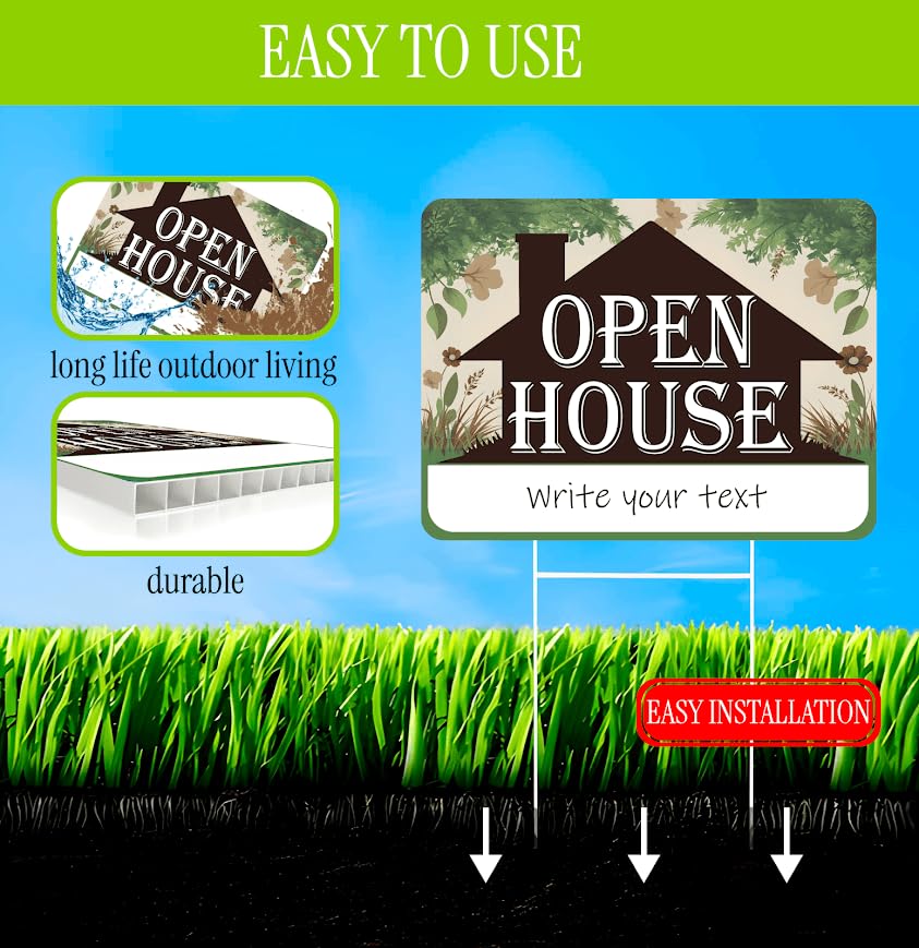 Set of 3 Double Sided 12x16 Inches Plastic Sign "Open House" - Directional Arrows Real Estate Agent Supplies - Signs for Real Estate Which is Put Up for Sale - Sale of Houses for Individuals