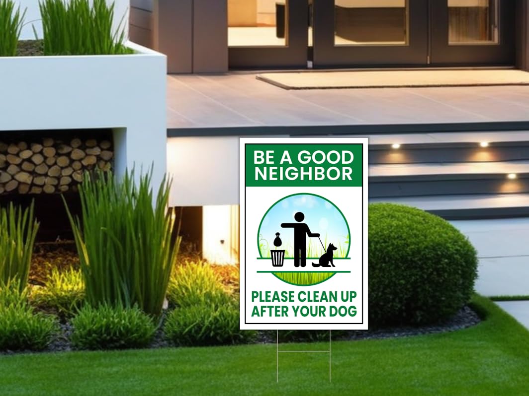 12"x8" Please Be a Good Neighbor Clean Up After Your Dog Signs - No Dog Poop Signs for Yard - No Dogs Allowed or Keep off Grass Sign - Curb Your Dog no Pooping and Peeing Lawn Signs 3 Pack with Stakes