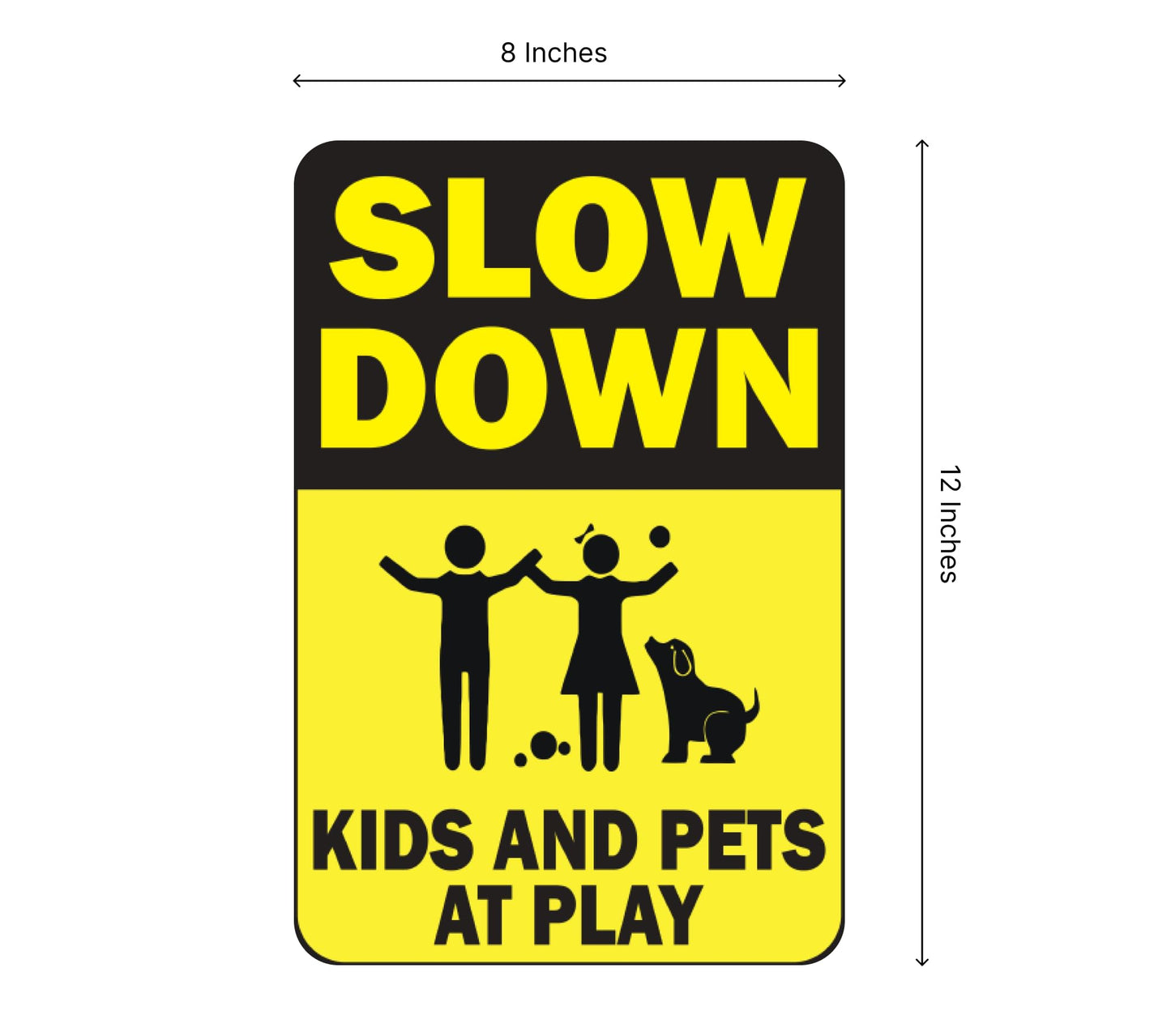 8x12 Inch Pack of 3 Slow Down Sign - Kids & Pets at Play Sign for Street Neighborhoods - Double-Sided Kids At Play Signs For Street with Metal H Stake - Children At Play Safety Signs