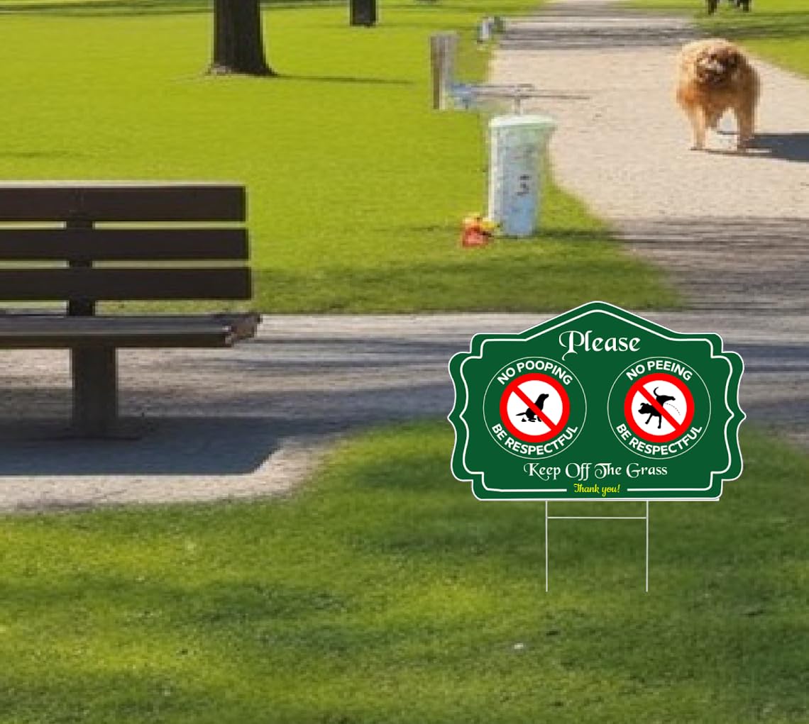 3 Pack 12x8 Inch Please Pack Keep Off Grass, Thank You Sign with H Stake - No Peeing/Pooping Be Respectful Dog Signs - No Pet Pooping or Waste or Poop - Dog Walk Off Lawn Do Not Step Signs