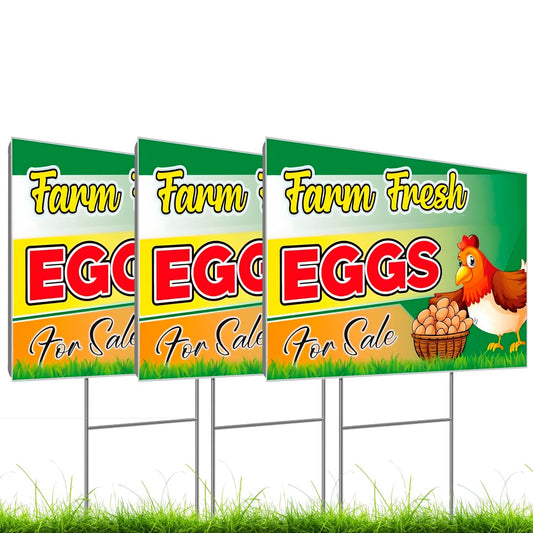 12x16 Inch pack of 3 Double Sided Sign Coroplast Eggs for Sale Yard - Farm Fresh Eggs Sign for Outdoor and Indoor - Funny Signs Chicken Coop Decor - Fresh Chicken Eggs For Sale Sign for Outside