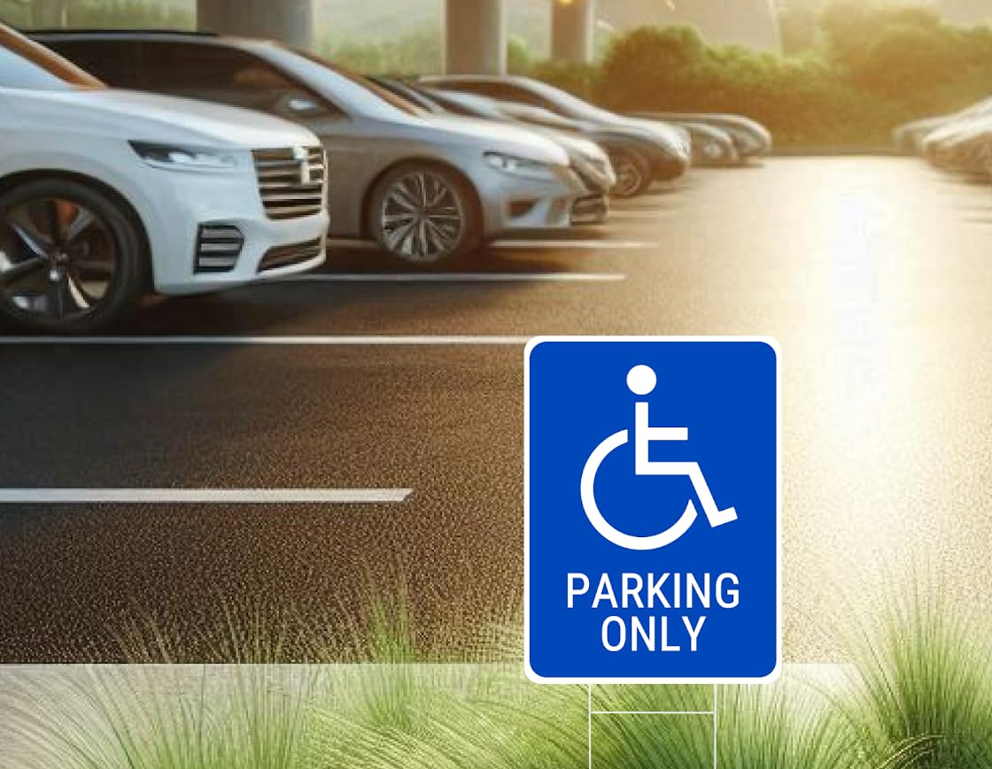 Set of 3 Double Sided 12x16 Inches Reserved Parking Signs for Handicapped Only with Metal Wire H-Stakes - Plastic Indoor or Outdoor Basics Handicap Parking Sign - Yard Signs with Parking Space