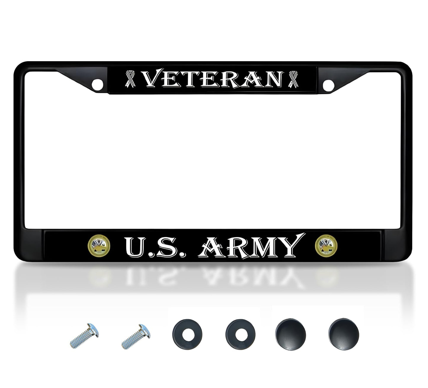 Car License Plate Frame - License Plate Frame US Army Veteran - Standart Cars USA Stainless Steel Frame for Front and Rear - Metal Plate Frame with 2 Holes and Screws 6x12.25 inches