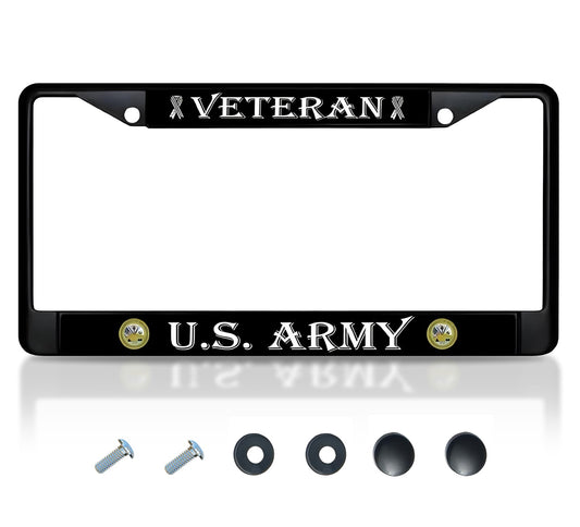 Car License Plate Frame - License Plate Frame US Army Veteran - Standart Cars USA Stainless Steel Frame for Front and Rear - Metal Plate Frame with 2 Holes and Screws 6x12.25 inches