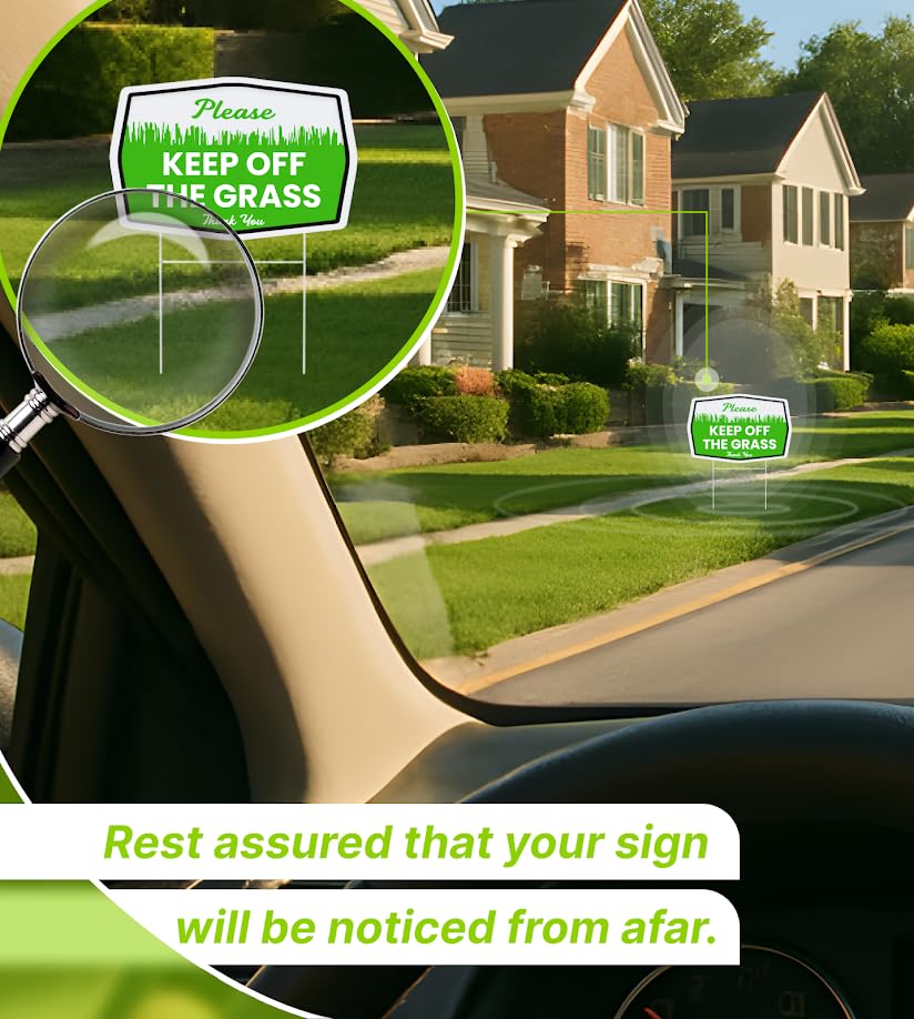 Set of 3 Double Sided 12x8 Inches Plastic Please Keep Off The Grass Thank You Signs with Metal H-Stakes - Curb Your Dog no Pooping and Peeing Lawn Signs - No Dog Poop Signs for Yard Decoration
