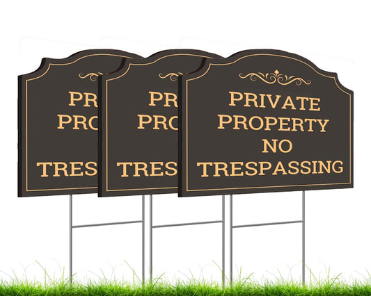 Set of 3 Double Sided 12x12 Inches Private Property No Trespassing Signs with Metal Stakes - Personalized Property Signs for Home - No Trespassing Sign for House Front Yard for Outdoor or Indoor