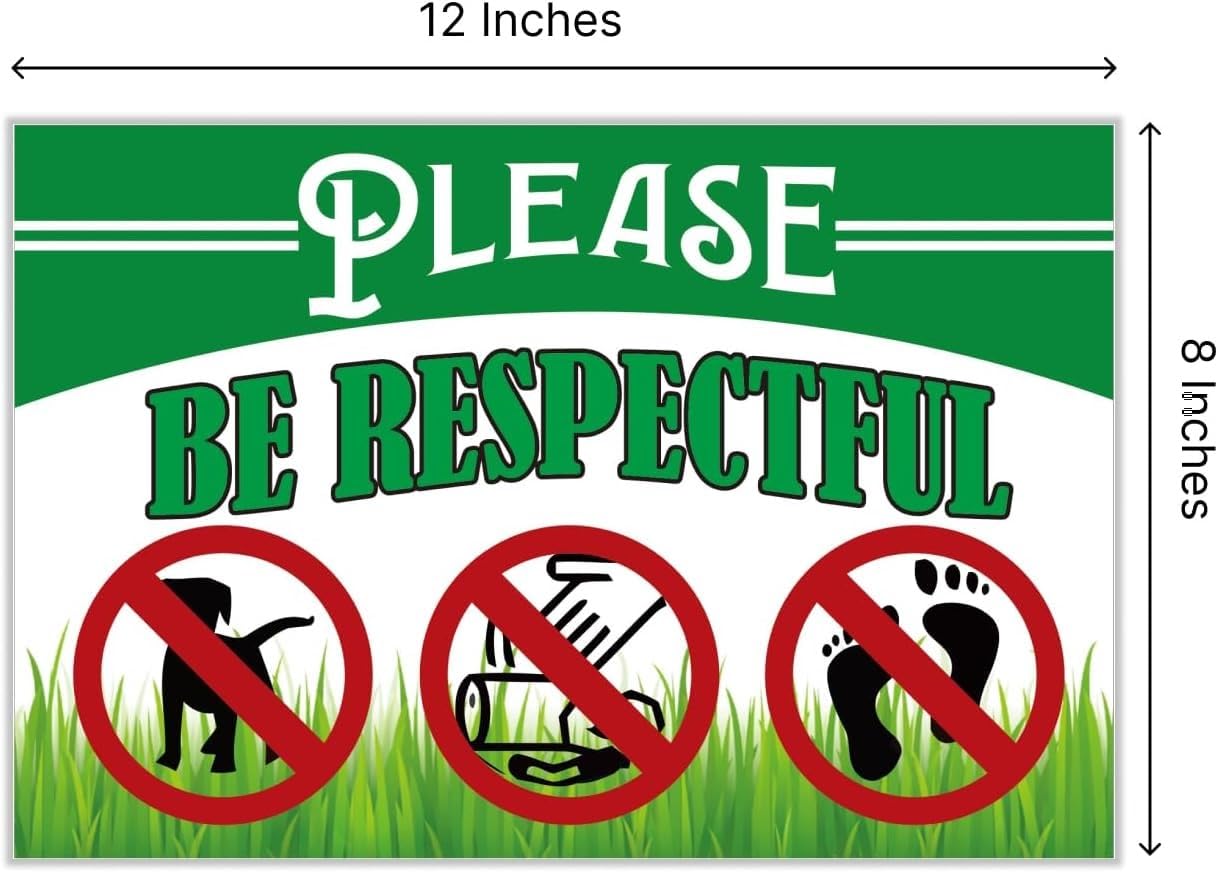 Pack of 3 Be Respectful Dog Sign 8x12 Inch Double Sided - No Dog Poop Signs for Yard - Pick Up After Your Dog Sign - No Pets No Dogs Allowed or Please Keep Off Grass Lawn Signs with Stakes