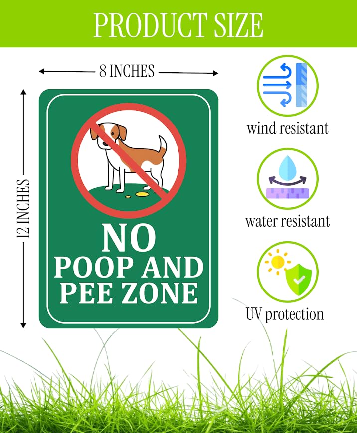 Set of 3 Double Sided 12x8 Inches Plastic Sign "No Poop and Pee Zone" with Metal H-Stakes - No Pet Poop Signs for Lawn - Signs Clean Up After Your Dogs - No Peeing Animals Garden