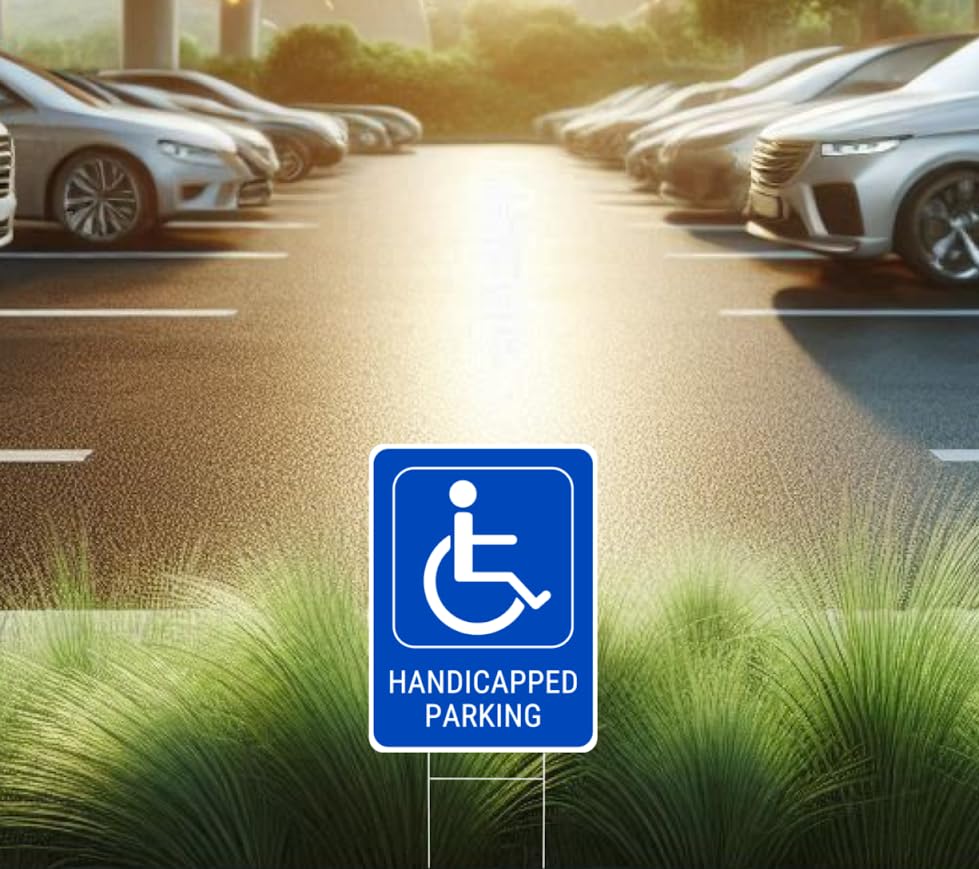 Set of 3 Double Sided 12x16 Inches Handicapped Parking with Metal Wire H-Stakes - Plastic Reserved Parking Signs for Handicapped Only - Yard Signs with Parking Space for Indoor or Outdoor