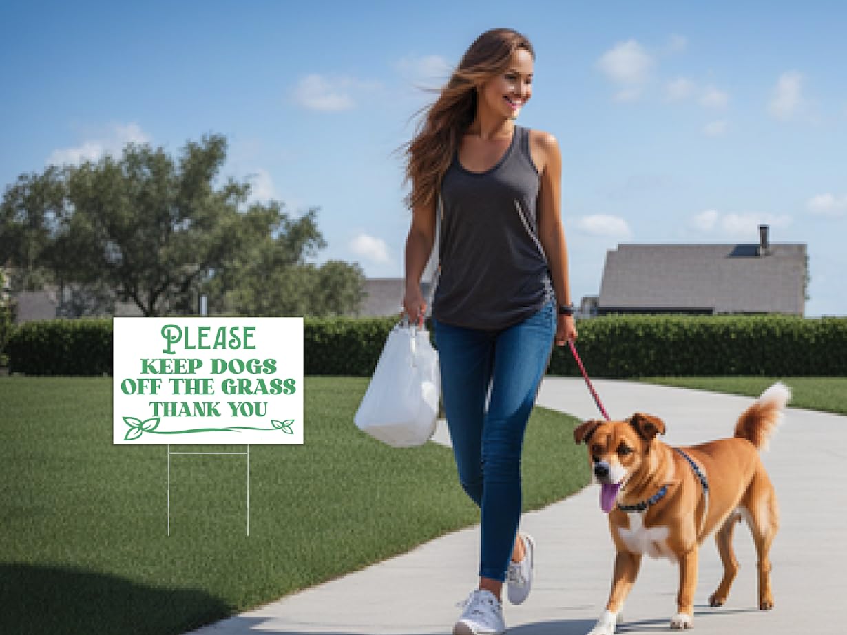 8x12 Inch Please Keep Off Grass Sign with Grass Stakes Pack of 3 - Single Sided No Dog Poop Signs for Yard outdoor - Pick Up After Your Dog Sign - No Pets No Dogs Allowed or Keep Dogs off Lawn Signs