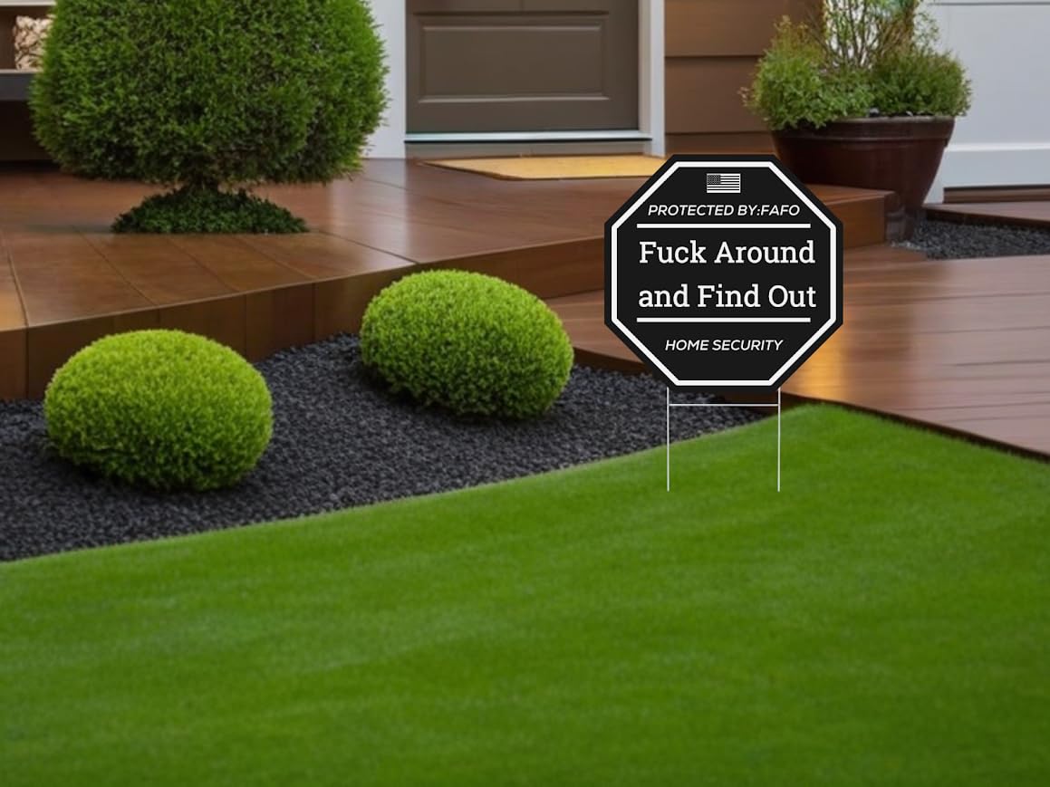 Set of 3 Double Sided 12x12 Inches Fuck Around and Find Out Signs with Metal H-Stakes - FAFO Home Security Front Yard Sign Decor - Property Security Protected By Surveillance Sign - Funny Warning Sign