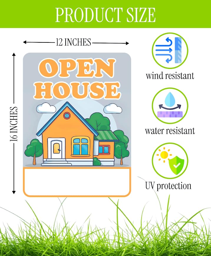 Set of 3 Double Sided 12x16 Inches Plastic Sign "Open House" - Signs for Sale Real Estate Supplies Agents - Directions for Realtors and Broker Agent Seeking Clients - Private Property Sale Signage