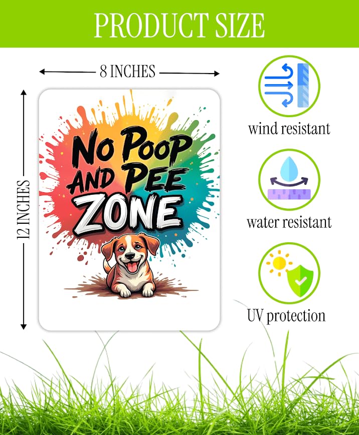 Set of 3 Double Sided 12x8 Inches Plastic Sign "No Poop and Pee Zone" - Signs Pick Up After Your Dogs - Signage No Pooping and Peeing Dog for Yard - Keep Animals Off Grass and Clean Up After