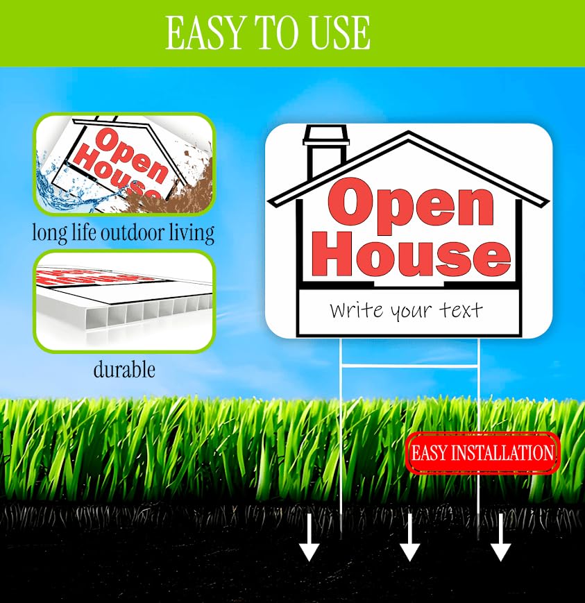 Set of 3 Double Sided 12x16 Inches Plastic Sign "Open House" - Residence Signs for Real Estate - Real Estate Agent Supplies - Signage for Rental Agencies - People Who Want to Sell Their Home