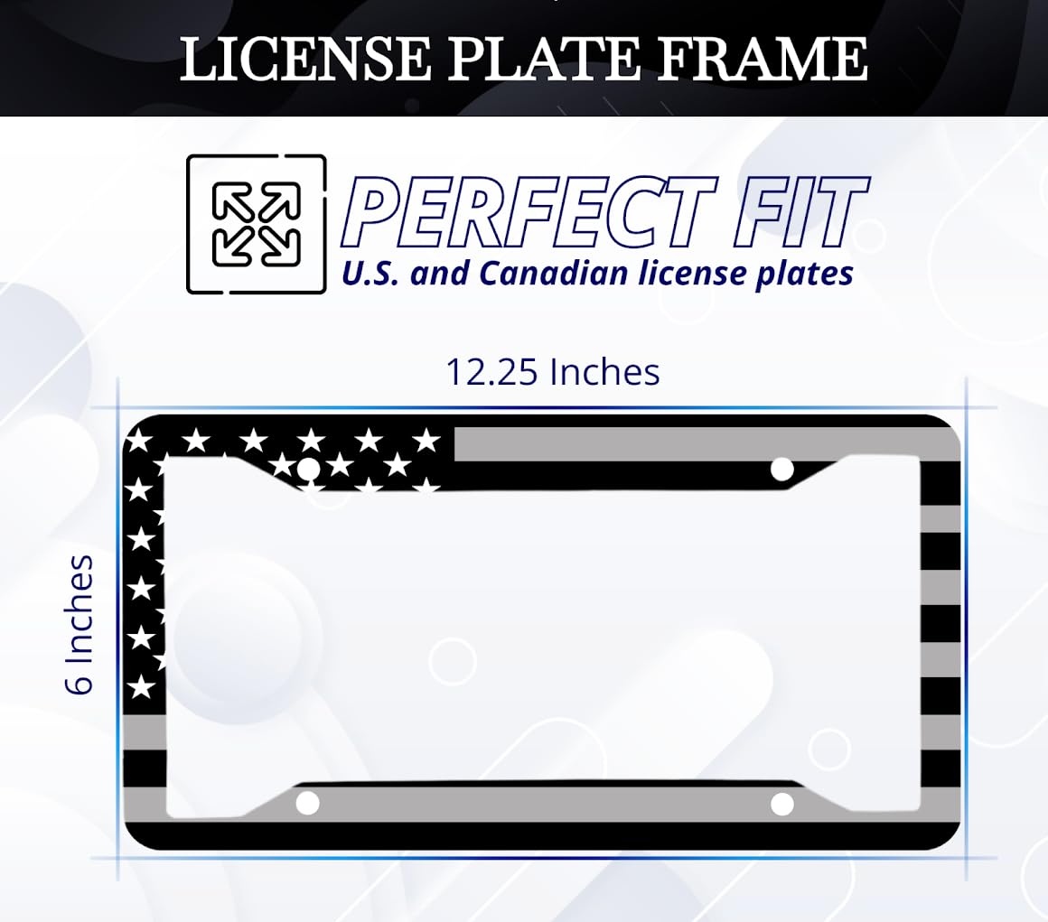 License Plate Frame 6x12.25 Inch Applicable to US Standard - American Flag with 4 Holes and Screws - Stainless Steel Frame for Your Car - Accessory That Emphasizes The Driver