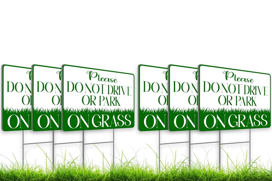 8x12 inch 6 Pack Please Do Not Drive or Park on Grass Yard Sign - Keep off Grass Sign - No Parking Signs with Stand - Stay Off Grass Signs for Yard - Stay Off Lawn Sign - No Parking on Grass Sign