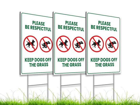 Pack of 3 No Dog Poop Signs No Peeing Dog Signs for Yard Keep Dogs Off Grass Signs - Please Be Respectful Dog Yard Signs with Stake - No Pooping No Peeing Dog Signs for Yard Garden Lawn Outdoor