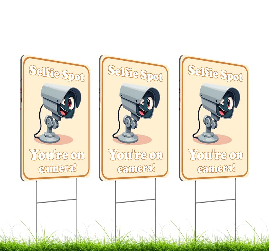 Set of 3 Double Sided 12x8 Inches Plastic Sign "Selfie Spot You're on Camera!" - Video Surveillance Signs Outdoor - No Tresspassing Surveillance Private Property - This House is Under Guard