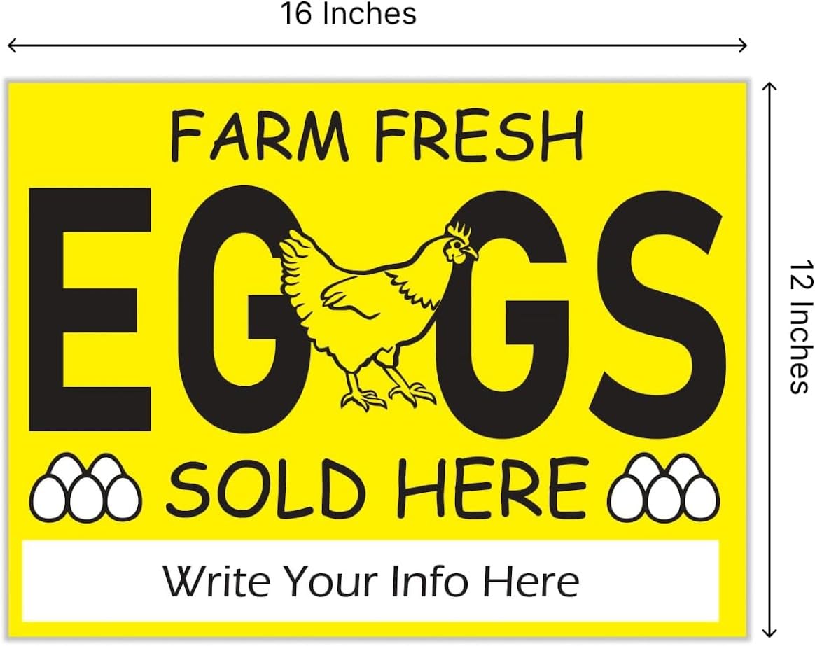 12x16 Inch Pack of 3 Double Sided Sign Coroplast Farm Fresh Eggs Sold Here Yard Sign - Farm Fresh Eggs Sign for Outdoor and Indoor - Fresh Chicken Eggs For Sale Sign - Funny Signs Chicken Coop Décor