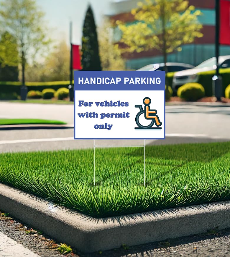 Set of 3 Double Sided 12x16 Inches "Handicap Parking For Vehicles with Permit Only" Sign with Metal H-Stakes - Restricted for Vehicles with Authorization - Exclusive Spots for Holders