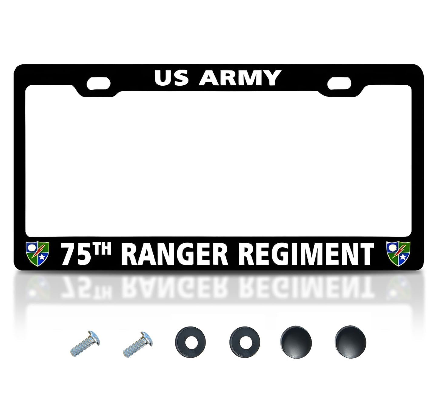 6x12.25 Inch Car License Plate Frame 75th Ranger Regiment US Army - Aluminum Metal License Plate Frame with 2 Holes and Screws - Bracket for Standart Cars USA Stainless Steel Frame for Front or Rear
