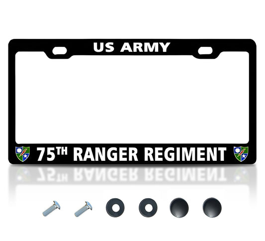 6x12.25 Inch Car License Plate Frame 75th Ranger Regiment US Army - Aluminum Metal License Plate Frame with 2 Holes and Screws - Bracket for Standart Cars USA Stainless Steel Frame for Front or Rear