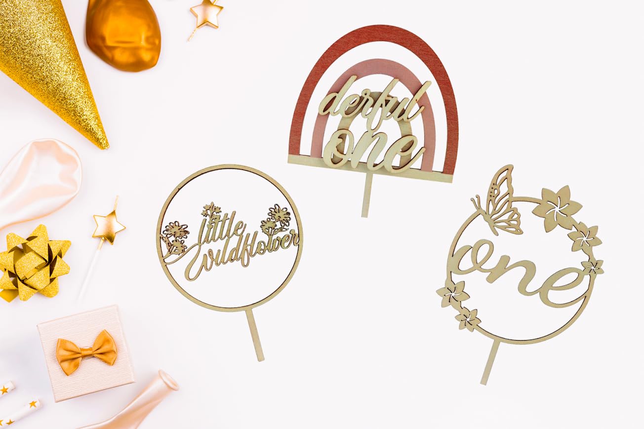 4.72x8.18 Inch Wood Wildflower Cake Topper - Little Wildflower Birthday Decorations - Girls Wild One Birthdays Cake Toppers - Floral Baby Shower Decoration - Souvenirs Birthday for Family and Friends
