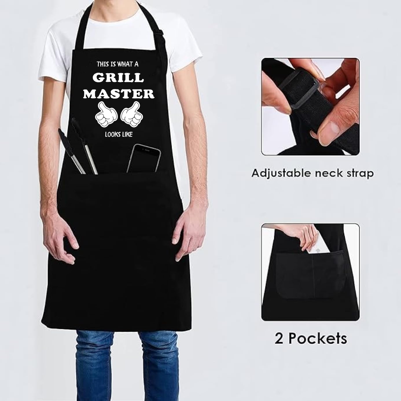 27.5x31.9 Inch Baking Polyester Aprons with 2 Pockets - This Is What A Grill Master Looks Like Prints Apron - Funny BBQ Black Chef Apron for Boys or Girls - Kitchen Cooking Aprons for Women and Man