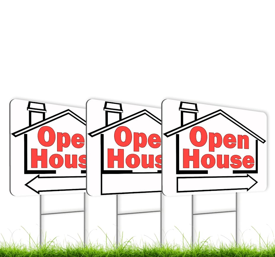 Set of 3 Double Sided 12x16 Inches Plastic Sign "Open House" - Residence Signs for Real Estate - Real Estate Agent Supplies - Signage for Rental Agencies - People Who Want to Sell Their Home