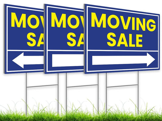 3X Double-Sided 12"x16" Moving Sale Sign Kit - Real Estate Sale Sign in Plastic - For Sale by Owner Large Signage - Moving Sale Sign for Real Estate Agents - House Sale Signs With Blank | Stake (Blue)