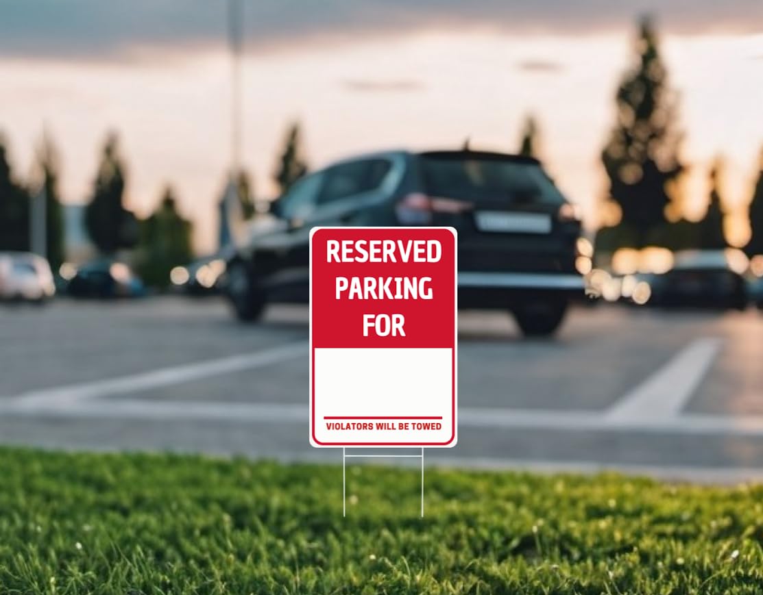 Set of 3 Double Sided 8x12 Inches Reserved Parking Sign with Metal Wire H-Stakes - Plastic Indoor or Outdoor Sign Text Only - No Parking This Space is Reserved Sign - Yard Signs with Parking Space