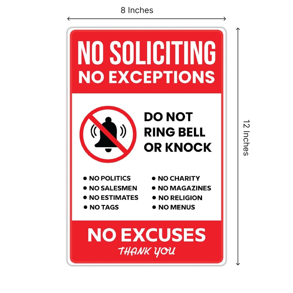 Set of 3 No Solicitation No Exceptions Sign with Metal Stakes - Funny Decor for Home House Yard - No Exceptions Do Not Ring Bell No Knock Sign - No Excuses Lawn Sign for Outdoor