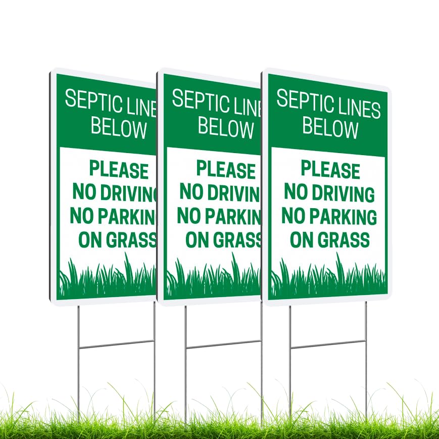 Set of 3 Double Sided 12x8 Inches Please No Driving No Parking On Grass Signs with Metal H-Stakes - Road Private Property No Parking Sign - Yard Lawn Stay Off Grass Signs Sign for Outdoor