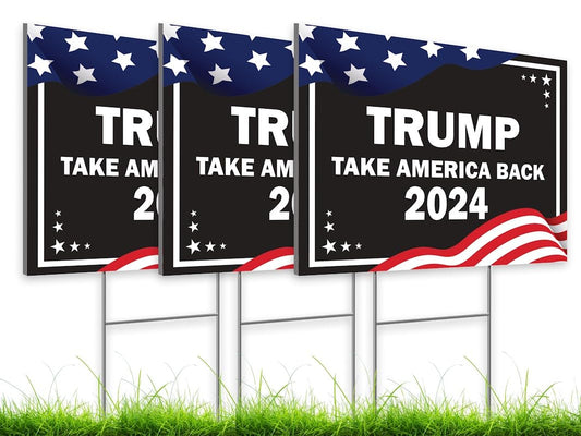 Pack of 3 Trump 2024 Yard Sign - 12x16 Coroplast Donald Trump 2024 Yard Sign Double Sided - President Trump Take America Back - Biden Yard Sign for Republicans - Political Campaign Yard Sign