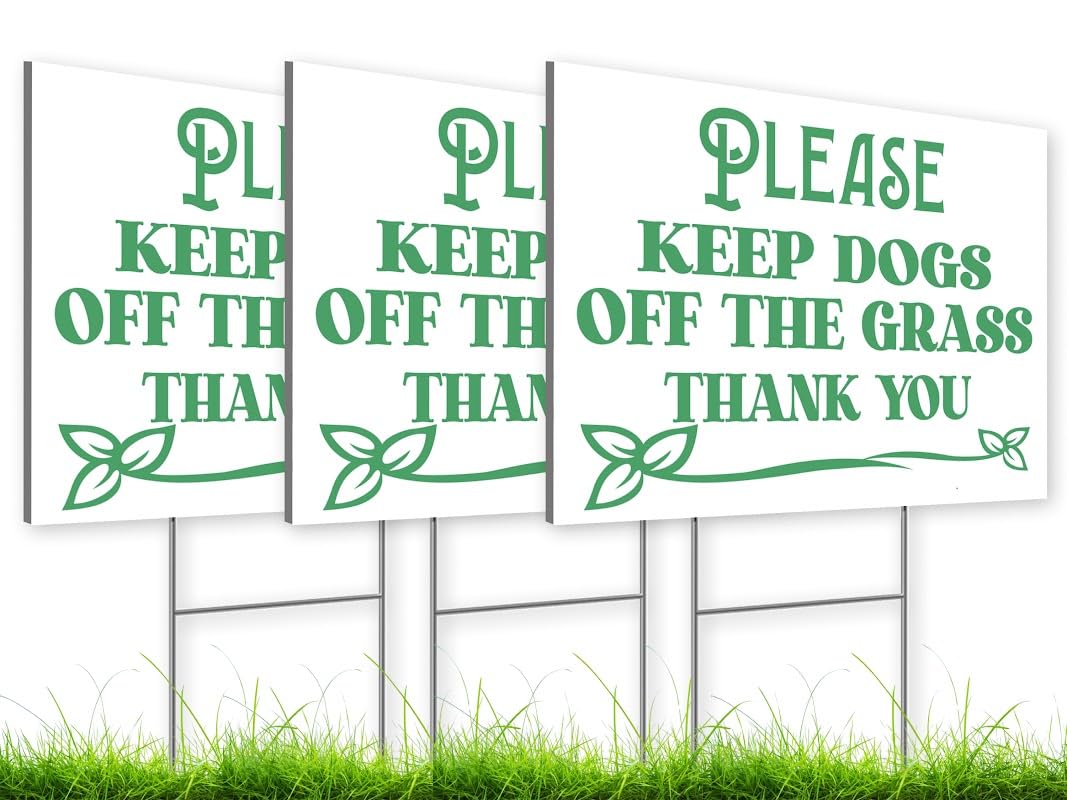 8x12 Inch Please Keep Off Grass Sign with Grass Stakes Pack of 3 - Single Sided No Dog Poop Signs for Yard outdoor - Pick Up After Your Dog Sign - No Pets No Dogs Allowed or Keep Dogs off Lawn Signs