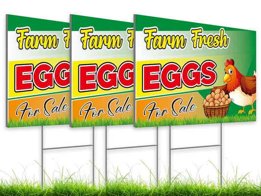 8x12 Inch pack of 3 Double Sided Sign Coroplast Eggs for Sale Yard - Farm Fresh Eggs Sign for Outdoor and Indoor - Funny Signs Chicken Coop Decor - Fresh Chicken Eggs For Sale Sign for Outside