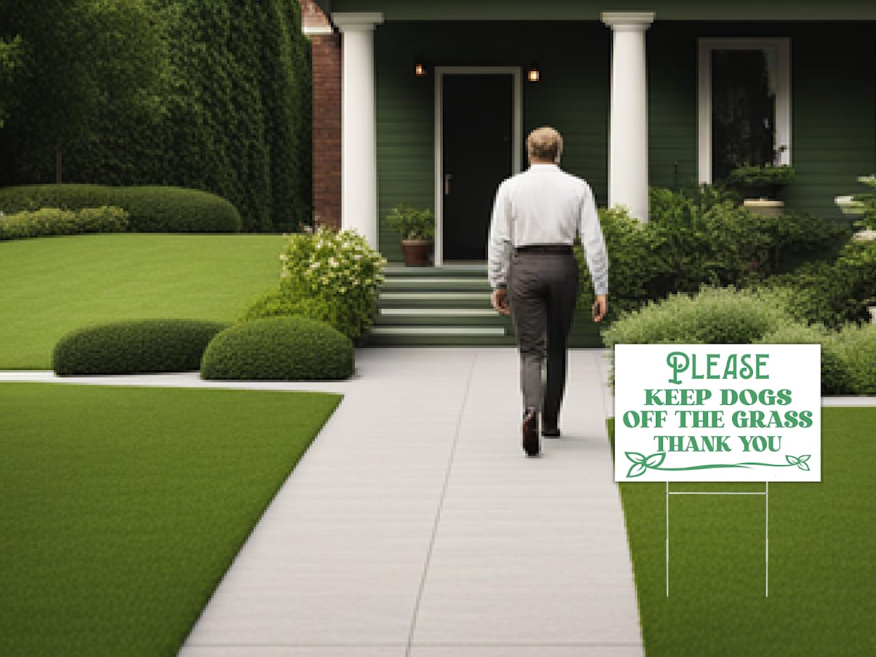 8x12 Inch Please Keep Off Grass Sign with Grass Stakes Pack of 3 - Single Sided No Dog Poop Signs for Yard outdoor - Pick Up After Your Dog Sign - No Pets No Dogs Allowed or Keep Dogs off Lawn Signs