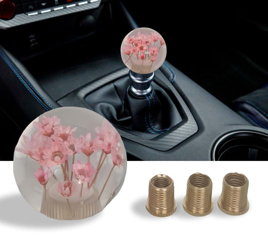 ULVEOL Round Ball Shift Knob - Universal Pink Flower Shift Knobs - Speed for Manual Automatic Vehicles with Adapters - Universal Cars Accessories - Car Stick Lever Handle Shifter Head Transmission