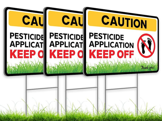 Set of 3 Double Sided Caution Application Keep Off with Metal Stakes - Plastic Street Caution Yard Sign - Plastic Surface Keep off Sign for Lawn Grass Warning - Please Keep All Pets Off The Grass Sign