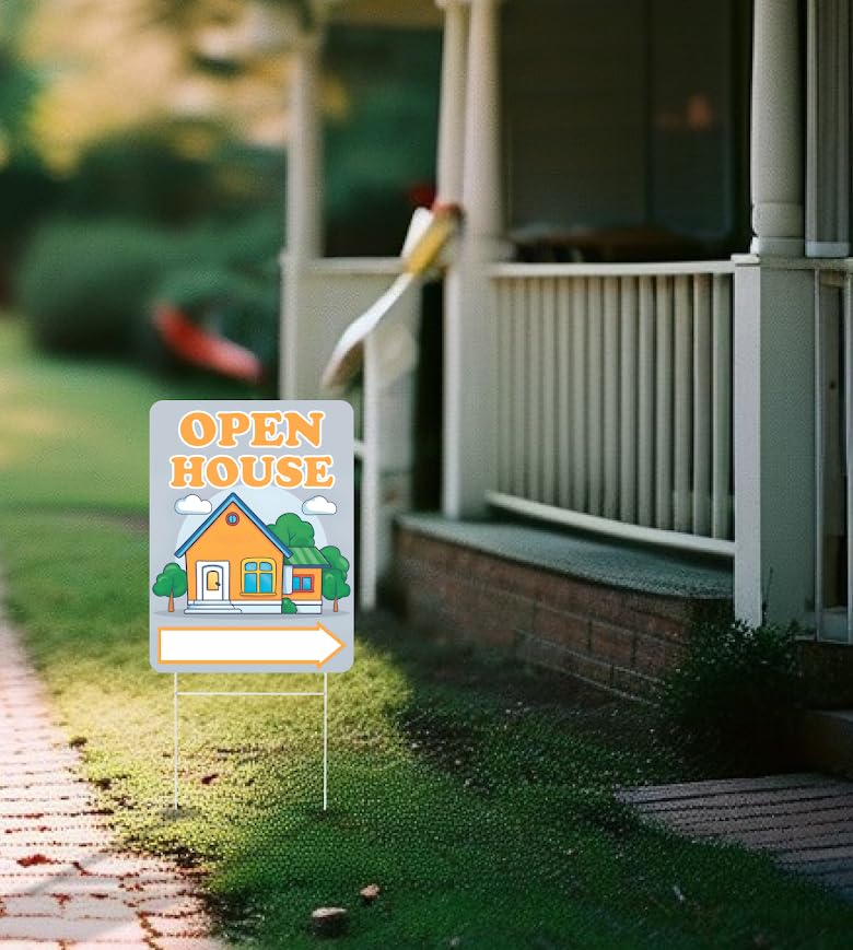 Set of 3 Double Sided 12x16 Inches Plastic Sign "Open House" - Signs for Sale Real Estate Supplies Agents - Directions for Realtors and Broker Agent Seeking Clients - Private Property Sale Signage