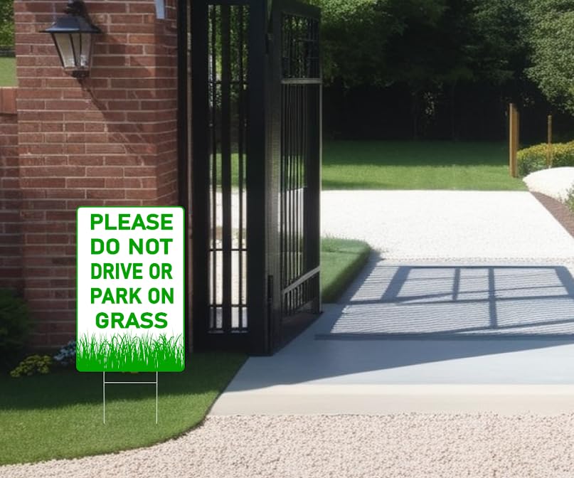 3 Pack 12х8 inch Please Do Not Drive Or Park On Grass Signs with Metal Wire H-Stakes - Stay Off Lawn Sign - No Parking on Grass Sign - No Parking Private Driveway Sign - Keep Off The Grass Yard Sign