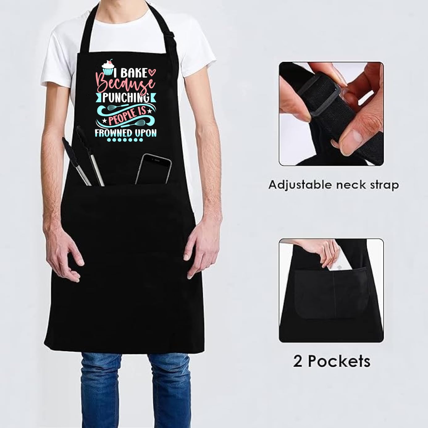 27.5x31.9 Inch Baking Aprons for Women and Men - Prints for Aprons I Bake Because People Is Frowned Upon - Polyester Kitchen Aprons with 2 Pockets - Cute Gifts for Bakers - Grilling BBQ Chef Apron