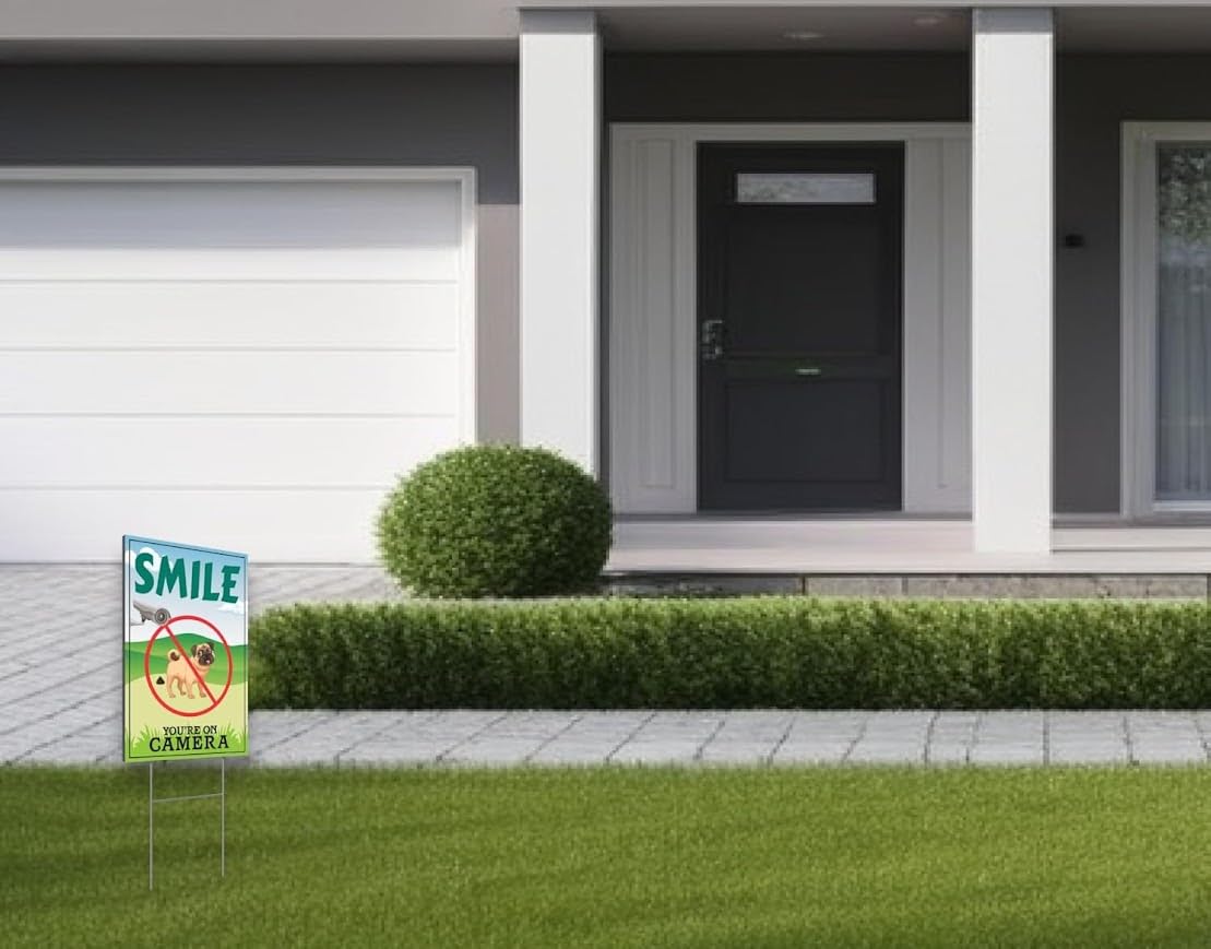 12x8 Pack of 3 Funny Smile You're On Camera Yard Sign with Stakes - Double-Sided Security Camera Video Surveillance Signs for Home Business - Warning Plastic Signs for Property Indoor or Outdoor