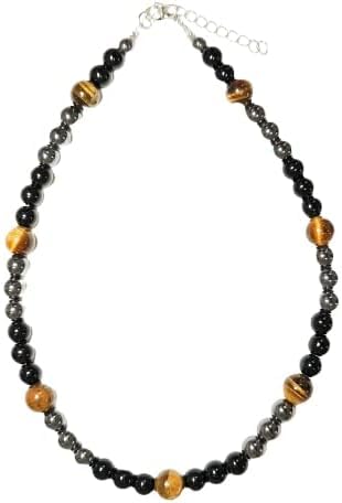 Triple Protection Necklace Handmade With Genuine Stone Tiger Eye Black Obsidian and Hematite - Healing Bad Energy Beads Crystal Necklaces for Man and Women - Anxiety Relief Items for Teens