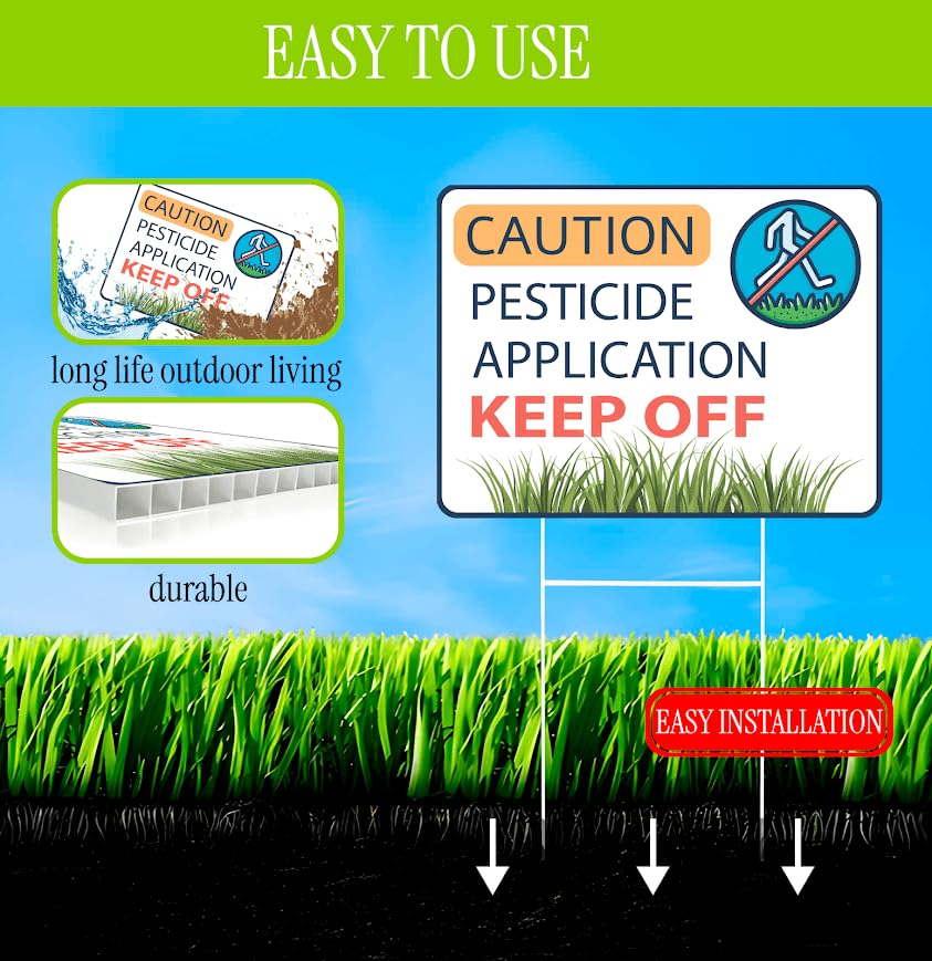 Set of 3 Double Sided 12x8 Inches Plastic Sign "Caution keep off" - Keep off Grass Processed Signs - Please Do Not Spray Wildlife Habitat Signage