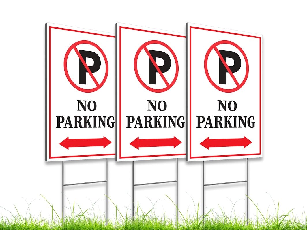 Pack of 3 No Parking Signs with H Stake 12" x 8" inch - Plastic Private Property No Parking Sign for Outdoor Driveway Yard Lawn Decorations - Driveway Sign for Indoor & Outdoor