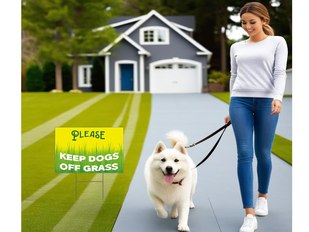 3 Pack Double Sided 12 x 8 Keep Dogs Away From Grass Sign With Stakes - Easy To Insert In Ground Sign - Keep Dogs Out Of Lawn Sign - Keep Neighbor's Dog Out Of My Yard Sign- No Dog Don't Pee Signs